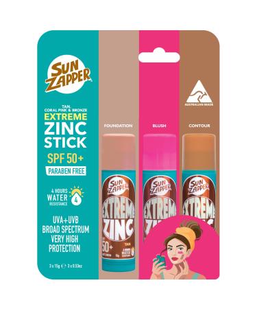 Sun Zapper Extreme Zinc Sunscreen Stick Beauty Pack - SPF 50+ Sunblock en bronze/rose - Fabriqu en Australie