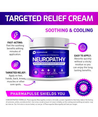 Pharmapulse Neuropathy Nerve Relief Cream | Maximum Strength for Feet, Hands, Legs, Toes | Arnica, Vitamin B6, Aloe Vera, MSM | Effective Relief 2oz - Buy Online on GoSupps.com
