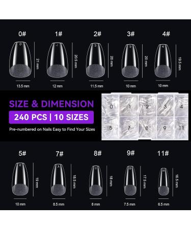 Gelike EC Short Coffin Nail Tips - 240PCS | Soft Gel Full Cover Nail Extensions | Pre Etched Clear False Nails | Press On Nails | 10 Sizes - PMMA Resin - Buy Online on GoSupps.com