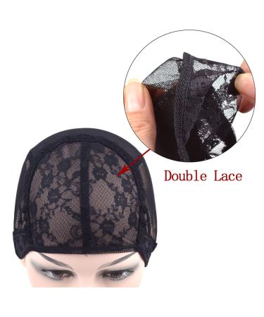 2 Pcs Black Double Lace Wig Caps with Adjustable Straps for Wig Making - Medium Size (54cm) - Swiss Lace Hairnet - Pack of 2 - Buy Online on GoSupps.com