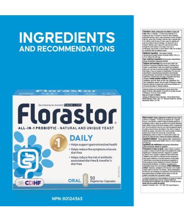 Florastor - Saccharomyces Boulardii CNCM I-745 - Daily All in One Probiotic - Gut Health & Digestive Support - Supports Immune System - The 1 Probiotic in class Worldwide - For Adults & Family 50 caps 50 count (Pack of 1) - Buy Online on GoSupps.com