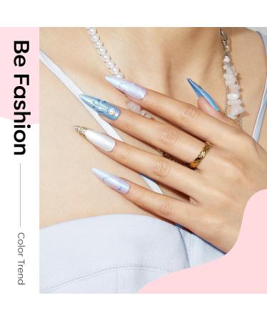 Modelones Gel Nail Polish 6 Colors Shimmer Pearl White Bule Pink Mermaid Nail Drawing Glitter Gel Polish Soak Off Led Summer Nail Gel Swirl Shell Thread Effect DIY Mani Gift with Dotting Pen Pearl Pink - Buy Online on GoSupps.com