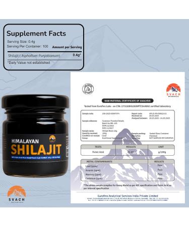 Svach Botanicals Gold Grade Himalayan Shilajit Resin for Men & Women - 40g (100 Servings) | Lab Tested 80% Fulvic Acid High Potency with 85+ Trace Minerals - Buy Online on GoSupps.com