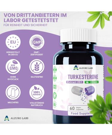  ALZURO LABS Alzuro Labs Turkesteron 10 000 mg | 20:1 Extract (500 mg) | 60 Vegan Softgels | High Strength | Lab Tested - Buy Online on GoSupps.com