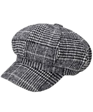 Womens Plaid Visor Beret Newsboy Hat Ivy Cabbie Cap Light Grey