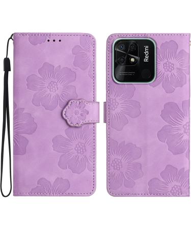 Folding Flower Pattern Cover for Redmi 10C PU Leather Protective Case with Stand Card Slots & Magnetic Closure Violet - Buy Online on GoSupps.com
