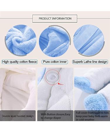 Newborn Baby Cartoon Bear Snowsuit Winter Coat Fleece Hooded Romper Jumpsuit Blue Rabbit - 9-12 Months - Buy Online on GoSupps.com