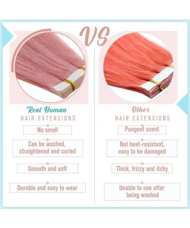 Buy Runature 55cm Pink Real Hair Tape Extensions - Remy Smooth Human Hair - 10pcs 25g #Pink Color - Buy Online on GoSupps.com