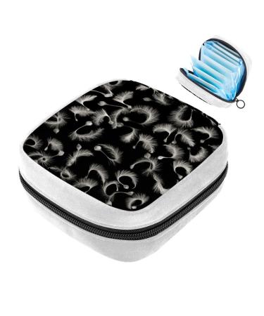 GIAPB Sanitary Napkin Storage Bag Period Bag Tampon Bag Makeup Bag Pad Pouch Feather Black Background Color2818