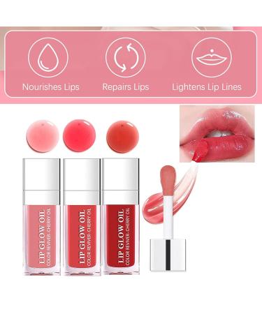 3Pcs Glass Lip Plumping Oil Set - Hydrating & Tinted Lip Balm with Big Brush Head | Nourishing & Repairing Shine Primer Lip Tint - Buy Online on GoSupps.com