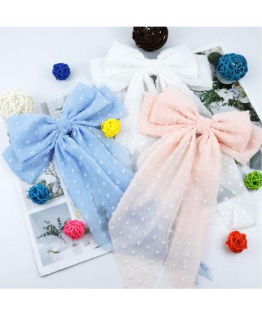 3-Piece Set Large Hair Bows Clips for Women & Girls - Bright Color Big Bow Barrettes with Long Tail French Barrettes - Buy Online on GoSupps.com