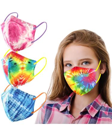 Face Mask for Kids 30 Pack, 4-Layer Kids Disposable Tie Dye Face Masks Breathable with Elastic Earloop for Children, Multicolor Protective Kid Masks for Boys Girls in School & Outdoor