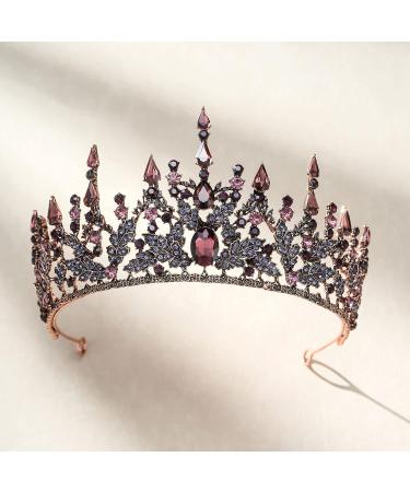 SWEETV Vintage Metal Queen Crown Tiara for Women - Crystal Wedding Headpiece in Purple - Buy Online on GoSupps.com