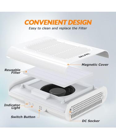 Gelpal Professional Nail Dust Collector for Acrylic Nails | Electric Nail Vacuum Fan | Low Noise | Nail Polishing and Salon - White - Buy Online on GoSupps.com