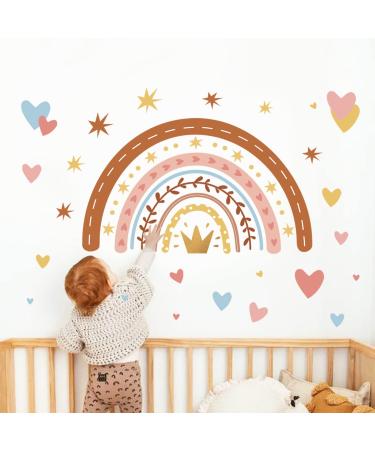 decalmile Rainbow Wall Decals Boho Watercolor Rainbow Heart Star Wall Stickers Baby Nursery Girls Bedroom Living Room Wall Decor