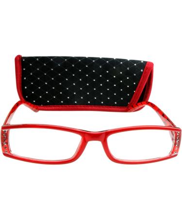 Stylish Designer Reading Glasses for Women - Red Glossy with Rhinestones Spring Hinge Multiple Diopter Options 1.0 to 3.0 - Buy Online on GoSupps.com