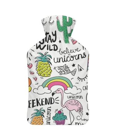 Hot Water Bottle With Lid Unicorn Cactus Pattern Rubber Hot Water Bag For Pain Relief Cramps Foot Warmer Hot And Cold Therapy