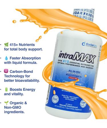 intraMAX Drucker Labs Organic Sugar-Free All-in-One Performance Liquid Multivitamin for Men & Women | Non-GMO Gluten & Dairy Free | with Magnesium Zinc Vitamins D C & E | 32 oz - Buy Online on GoSupps.com