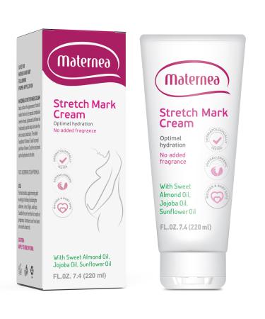Stretch Mark Cream - Hydrating Stretch Mark Cream Pregnancy Care with Almond Sunflower & Jojoba Oils - Skin-Safe & Perfume-Free - Pregnancy Stretch Mark Cream by Maternea (220ml)
