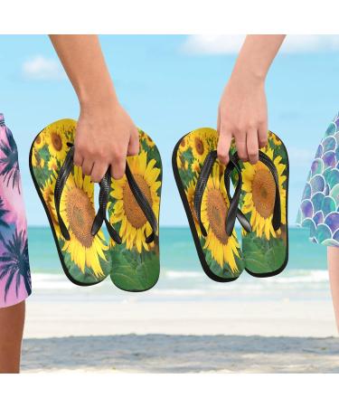 Mnsruu Floral Sunflower Flip Flops - XL Comfortable Footwear for Home Hotel Spa & Travel | Unisex Design - Buy Online on GoSupps.com