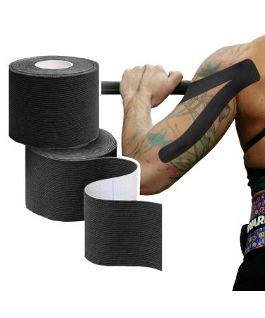 Kinesiology Tape 2in 16.4ft - Cotton Elastic Athletic Tape for Support and Recovery Sports Tape Therapeutic Pain Relief - Breathable Latex Free Joint Support (Black)