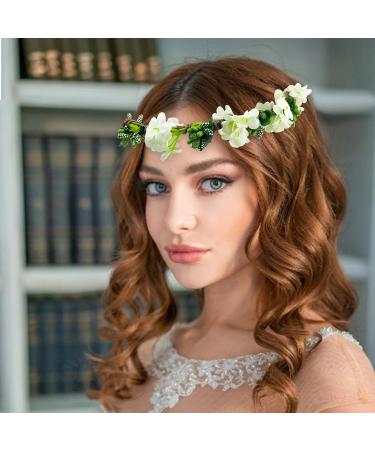 White Flower Wreath & Bracelet Set - Adjustable Hair Garland for Weddings Bridesmaids & Children - Buy Online on GoSupps.com