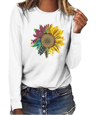 Womens Oversized Sunflower Sweatshirt Clearance - White - S-XXL Sizes | Crew Neck Knit Hoodie for Autumn & Winter - WYF45 - Buy Online on GoSupps.com