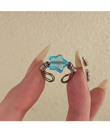 Sakeiou Harajuku Blauer Kristall Stern Pentagram Ring - Aesthetic Adjustable Women's Fashion Jewelry - Buy Online on GoSupps.com