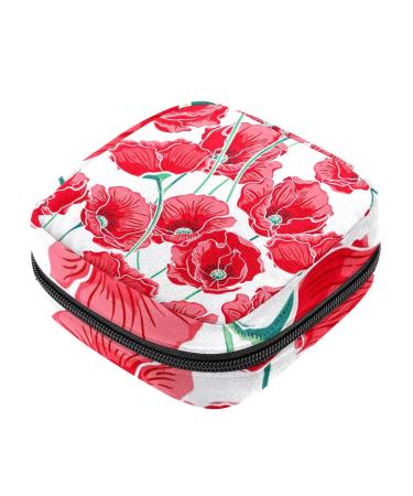 Menstrual Bag with Zipper Ladies Napkin Pouch Tampons Collection Bag for Women and Girls (Poppy Flower)