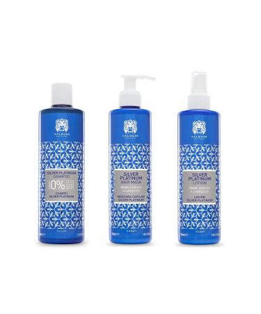 Valquer Professional Pack Silver Platinum Shampoo 400 Ml + Mask 00 Ml + Lotion 00 Ml. White gray and blond hair.. Sulfate-free salt-free silicone-free unique fresh 3 units