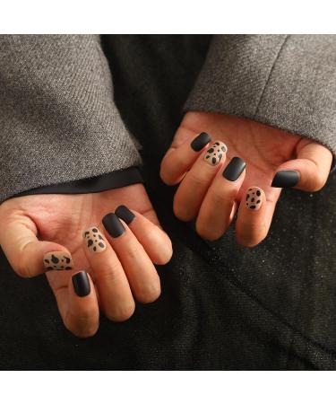 48 PCS Press On Nails - Short Square Leopard Print Reusable ABS Fake Nails Kit Salon-Quality in 12 Sizes - Brown & Black Wild West Design - Buy Online on GoSupps.com