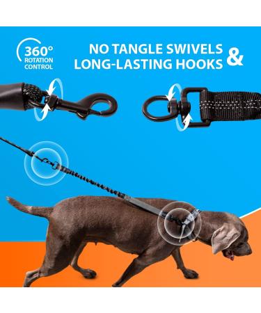 Buy Reflective Bungee Dog Leash for Large & Medium Dogs | Jerk Dampers & Elastic Walking Leash - Black - Buy Online on GoSupps.com