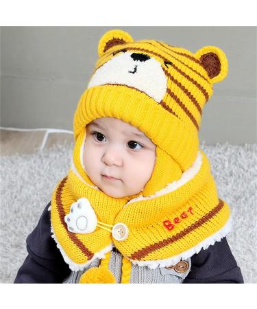 Baby Balaclava Kids Winter Hat Scarf with Double Pom Pom Design - F-Yellow - Buy Online on GoSupps.com