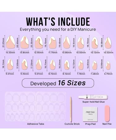 BTArtbox Almond Press On Nails - White French Tip with Gold Foil | Short Glue On Nails - 16 Sizes 30 Nail Kit - Perfect Summer Gift - Buy Online on GoSupps.com