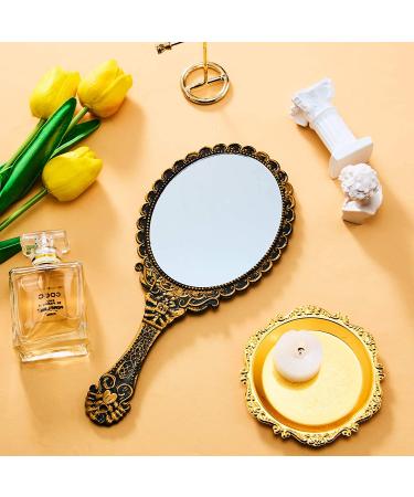 Vintage Handheld Mirror Set - Embossed Flower Design - Portable Compact Mirror for Face Makeup and Travel - Black Bronze - 2 Pieces - Buy Online on GoSupps.com