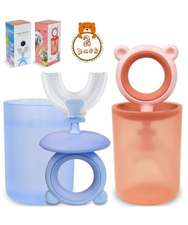 COLOROUND 2 Pack Kids U Shaped Toothbrush for Toddlers Age 2-6 Silicone Baby Toothbrush with Storage Cup Baby Manual Training Toothbrush 360 Oral Teeth Care for Children