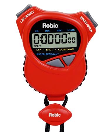 Robic 1000W Dual Stopwatch with Countdown Timer- Red. Most Comfortable Stopwatch Ever, Soft Rubber Grips. Use it for Swimming, Fitness, Track, Running, Training, Racing. America's Timer.