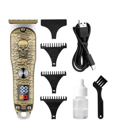 Professional Barber Scissors Engraving Retro Oil Head Digital Display Hair Clipper Electric Clippers Metal Body Portable Razor(Skeleton)