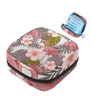 Women's binding pocket tropical flowers palm leaves flamingo birds women's tampon storage bag tampon storage bag zip pockets menstrual tied bags multi17