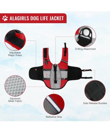 Alagirls Adjustable Dog Lifesaver Vest | Reflective Safety Life Jacket for Dogs | XXL (78-88cm Chest) - Red - Buy Online on GoSupps.com