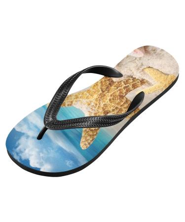 Mnsruu Blue Ocean Starfish Shell Sand Flip Flops - Perfect for Home Hotel Spa & Travel | Unisex Sizing - Buy Online on GoSupps.com