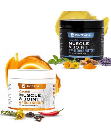 PHYTEWELL Muscle & Joint Rub Balm - Day & Night Pain Relief for Back Knee & Shoulder - Crafted with Arnica Clove & Black Pepper to Support Recovery & Relaxation Premium Non-Greasy Texture