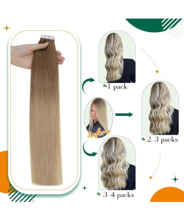 Easyouth Ombre Tape in Hair Extensions - Golden Brown to Golden Blonde - Remy Human Hair - 16 Inch 40g 20Pcs - Buy Online on GoSupps.com