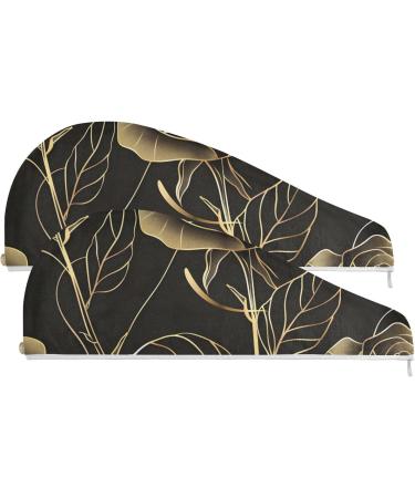 Elegant Flower Gold Line Art Hair Towel 2 Pack - Super Absorbent Quick Dry Hair Turbans for Women & Girls - Buy Online on GoSupps.com