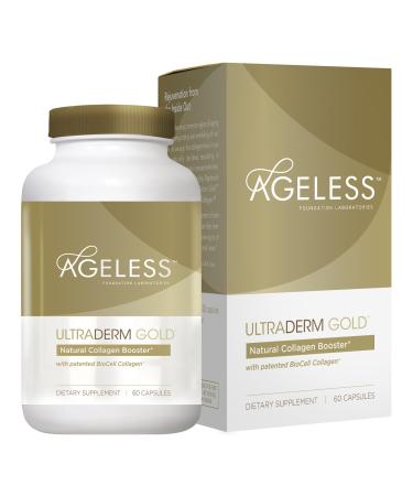 Ageless Foundation Laboratories UltraDerm Gold Natural Collagen Booster with Patented BioCell Collagen 60 Capsules