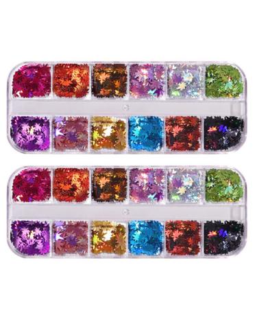 Lurrose 2 Boxes Maple Leaves Nail Art Manicure Sequin Stickers Holographic Maple Leaf Confetti for Fall Autumn Nail Art Decoration