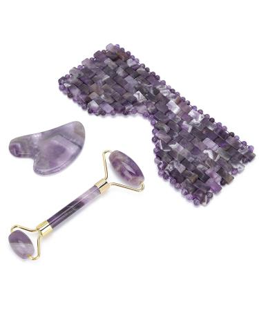 Gua Sha Board Purple Metal Holder Scraper Fillet Face Roller Massager Beauty Massager Set for Face for Neck for Forehead for Eye