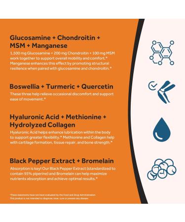 Doctor's Recipes Glucosamine Chondroitin MSM Turmeric Quercetin Movement Support Supplement for Men & Women with Black Pepper for High Absorption Mobility & Flexibility No Shellfish 240 Tablets - Buy Online on GoSupps.com