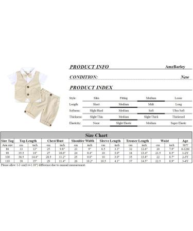 AmzBarley Baby Boys Gentlemans Outfit Suit | Long/Short Sleeve Shirt, Pants, Vest, Bowtie | Tuxedo Romper for Kids | Khaki 1-2 Years - Buy Online on GoSupps.com