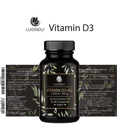 High Dose Vitamin D3 10 000 IU + K2 MK7 200 mcg - Vegan 180 Capsules for Optimal Health | International Shipping - Buy Online on GoSupps.com